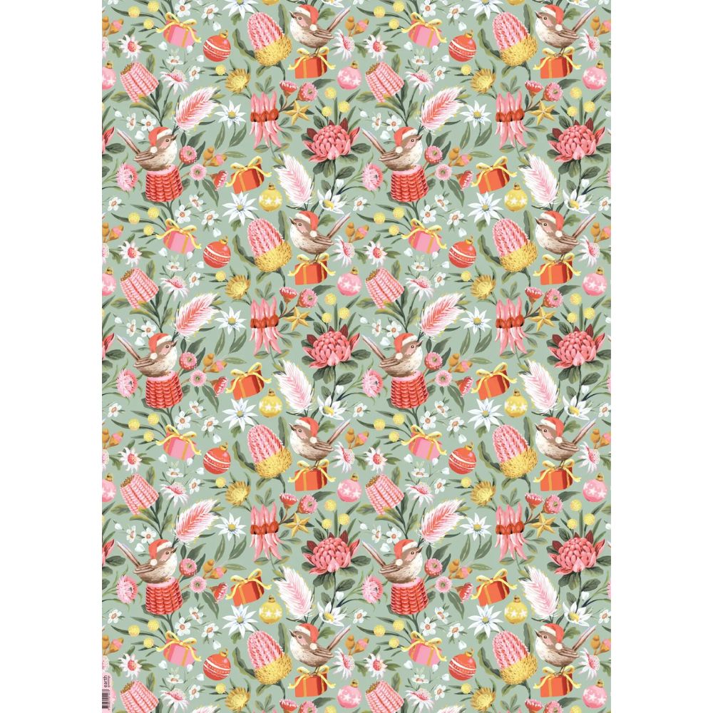 Earth Greetings Christmas Folded Wrapping Paper - Festive Wrens