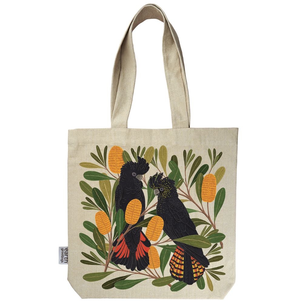 Earth Greetings Organic Cotton Tote Bag with Inner Pocket - Cockatoos & Banksia image 1