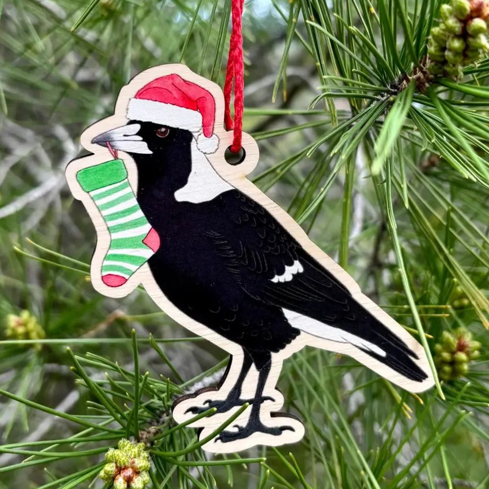 Earth Greetings Wooden Christmas Decoration - Australian Magpie