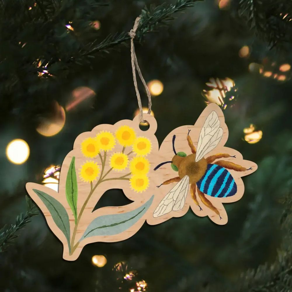 Earth Greetings Wooden Christmas Decoration - Blue Banded Bee