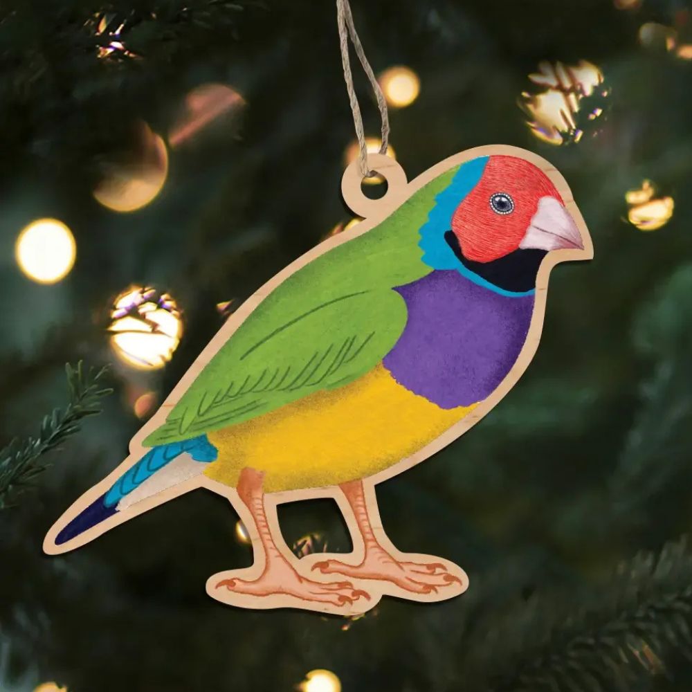 Earth Greetings Wooden Christmas Decoration - Gouldian Finch