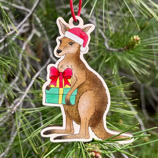 Earth Greetings Wooden Christmas Decoration - Hopping Kangaroo