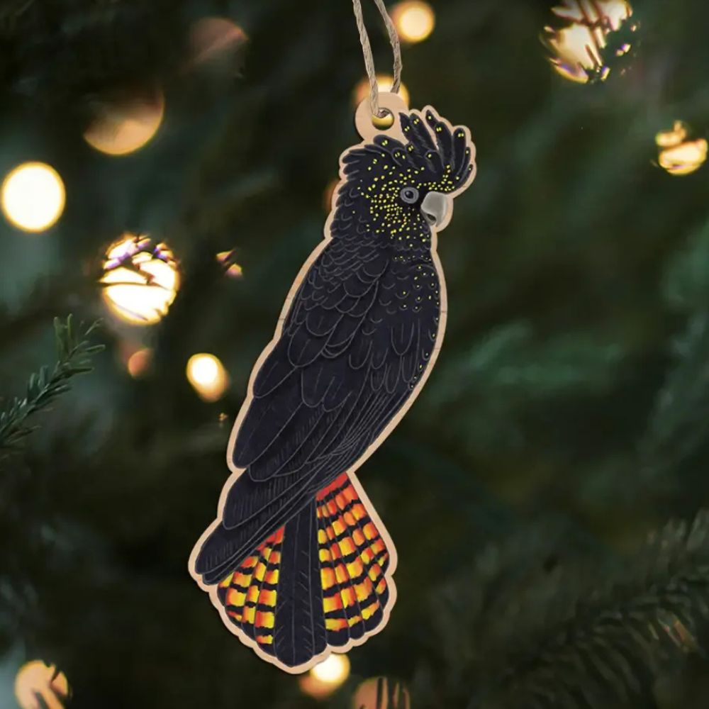 Earth Greetings Wooden Christmas Decoration - Red Tailed Black Cockatoo