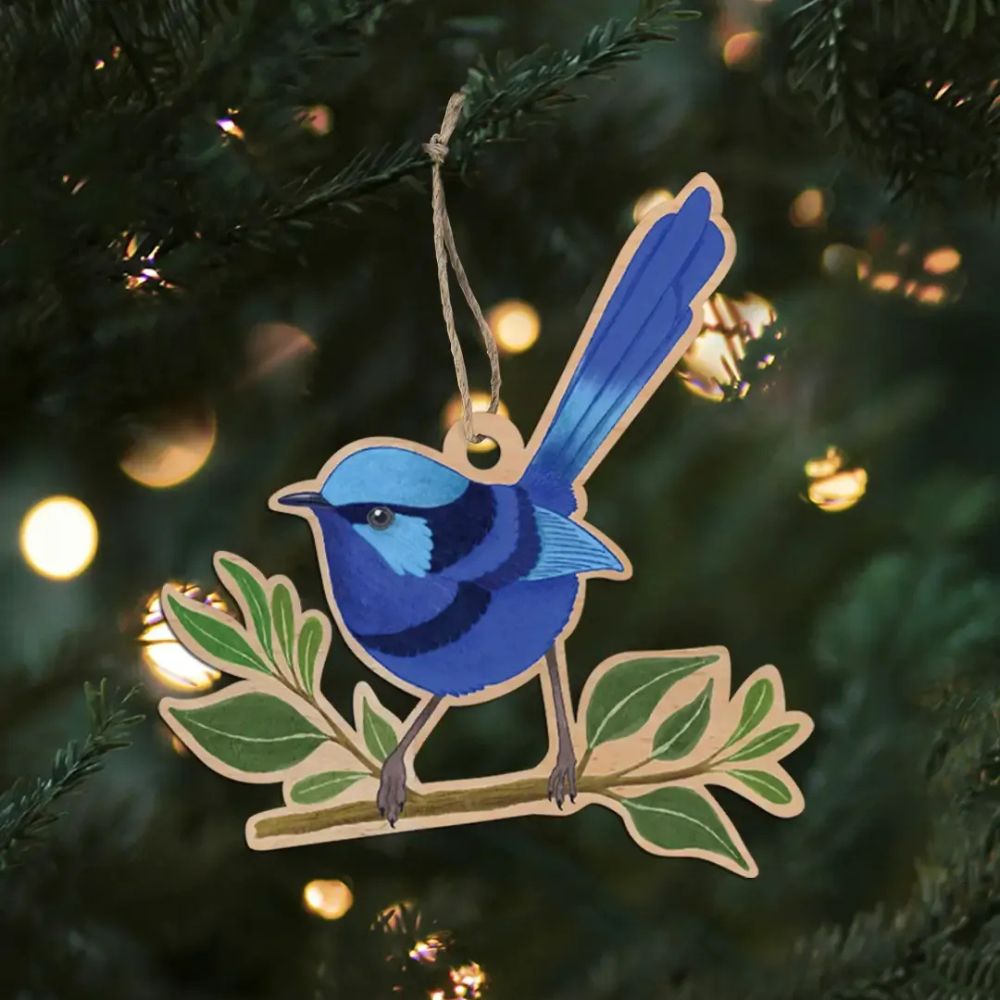 Earth Greetings Wooden Christmas Decoration - Splendid Fairy Wren