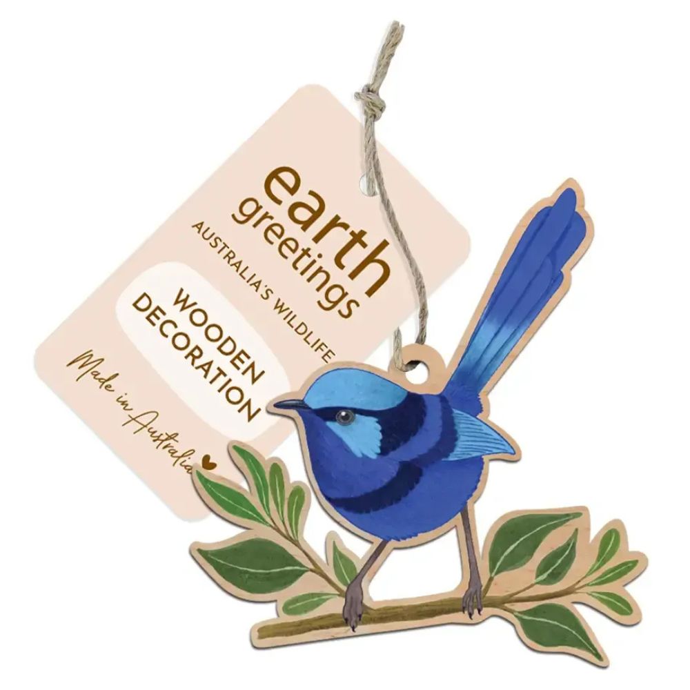 Earth Greetings Wooden Christmas Decoration - Splendid Fairy Wren