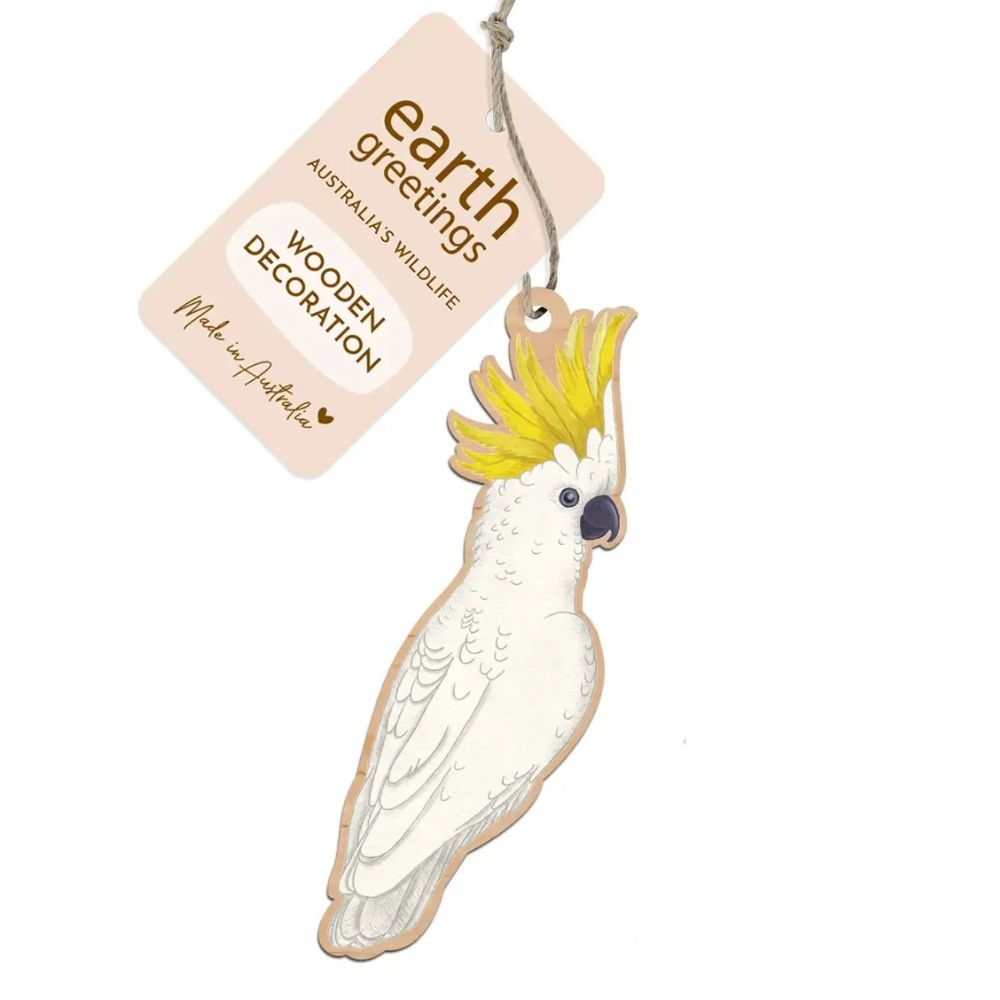 Earth Greetings Wooden Christmas Decoration - Sulfur Crested Cockatoo
