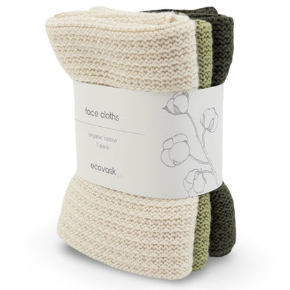 Ecovask Face Cloth 3pk Organic Cotton