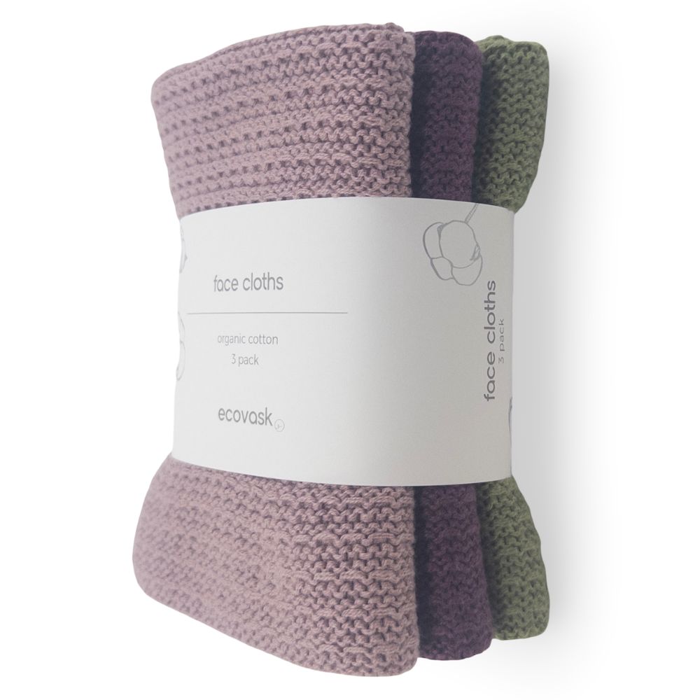 Ecovask Face Cloth 3pk Organic Cotton