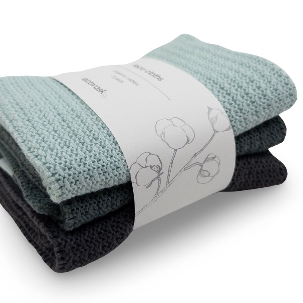 Ecovask Face Cloth 3pk Organic Cotton