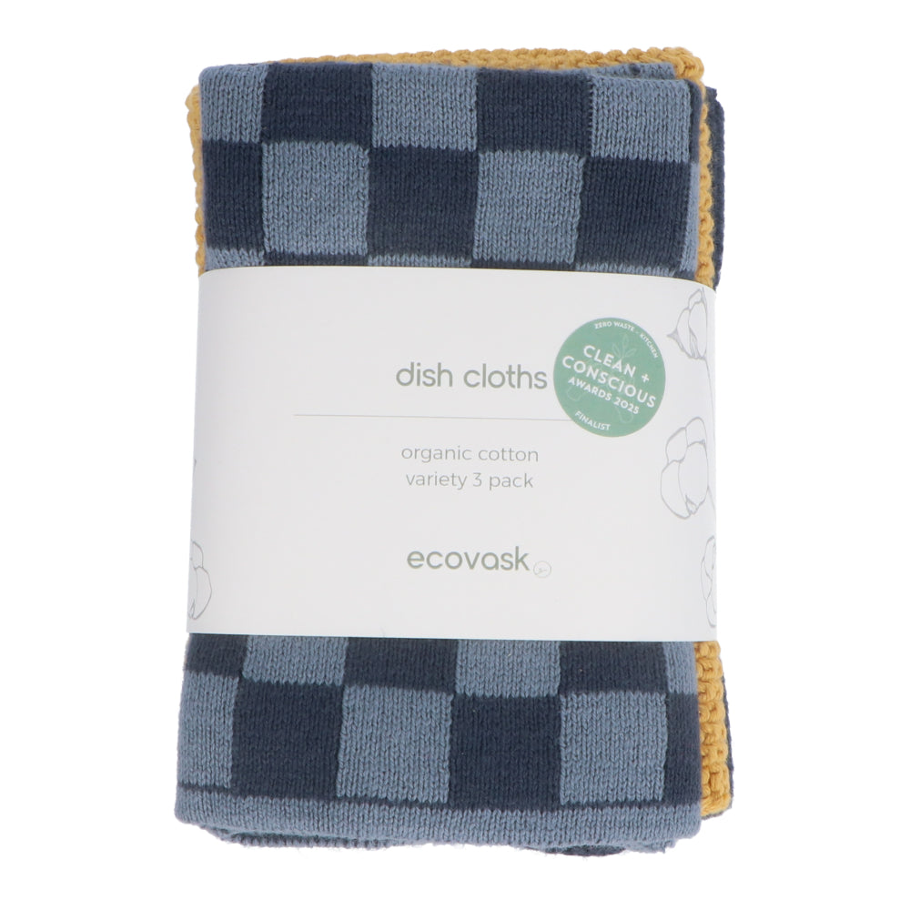 Ecovask Dish Cloth 3pc Variety Pack Organic Cotton