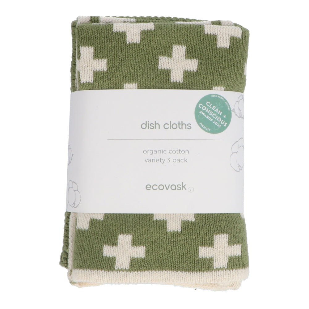 Ecovask Dish Cloth 3pc Variety Pack Organic Cotton