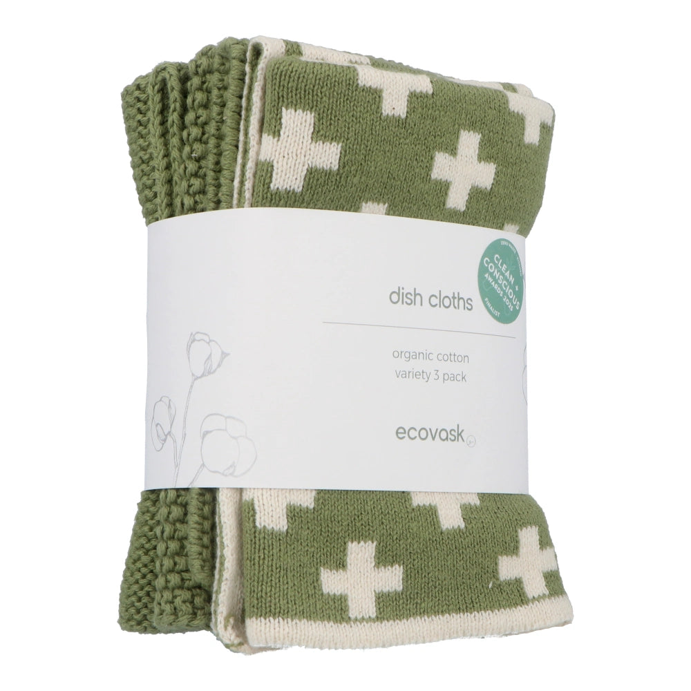 Ecovask Dish Cloth 3pc Variety Pack Organic Cotton