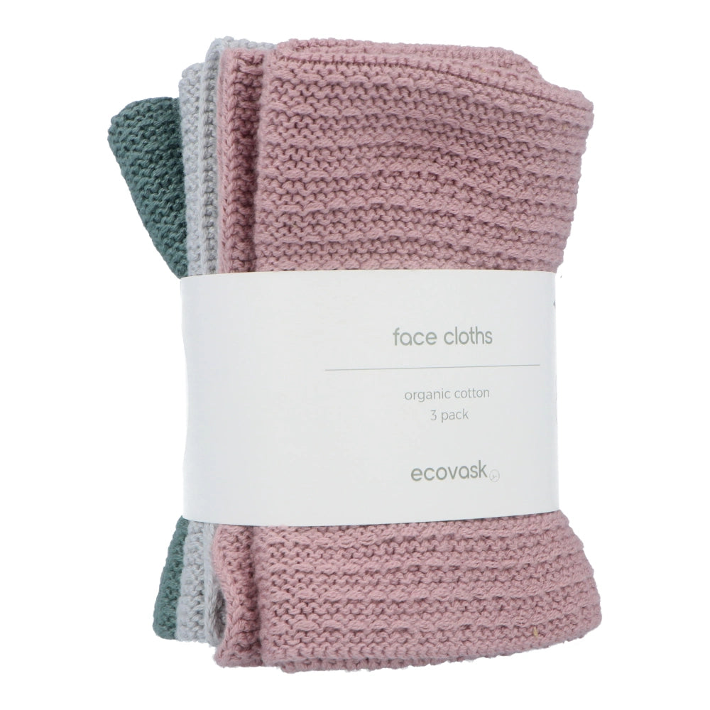 Ecovask Face Cloth 3pk Organic Cotton