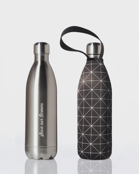 BBBYO Silver Stainless Steel Water Bottle with Cover 1 Litre - Squared