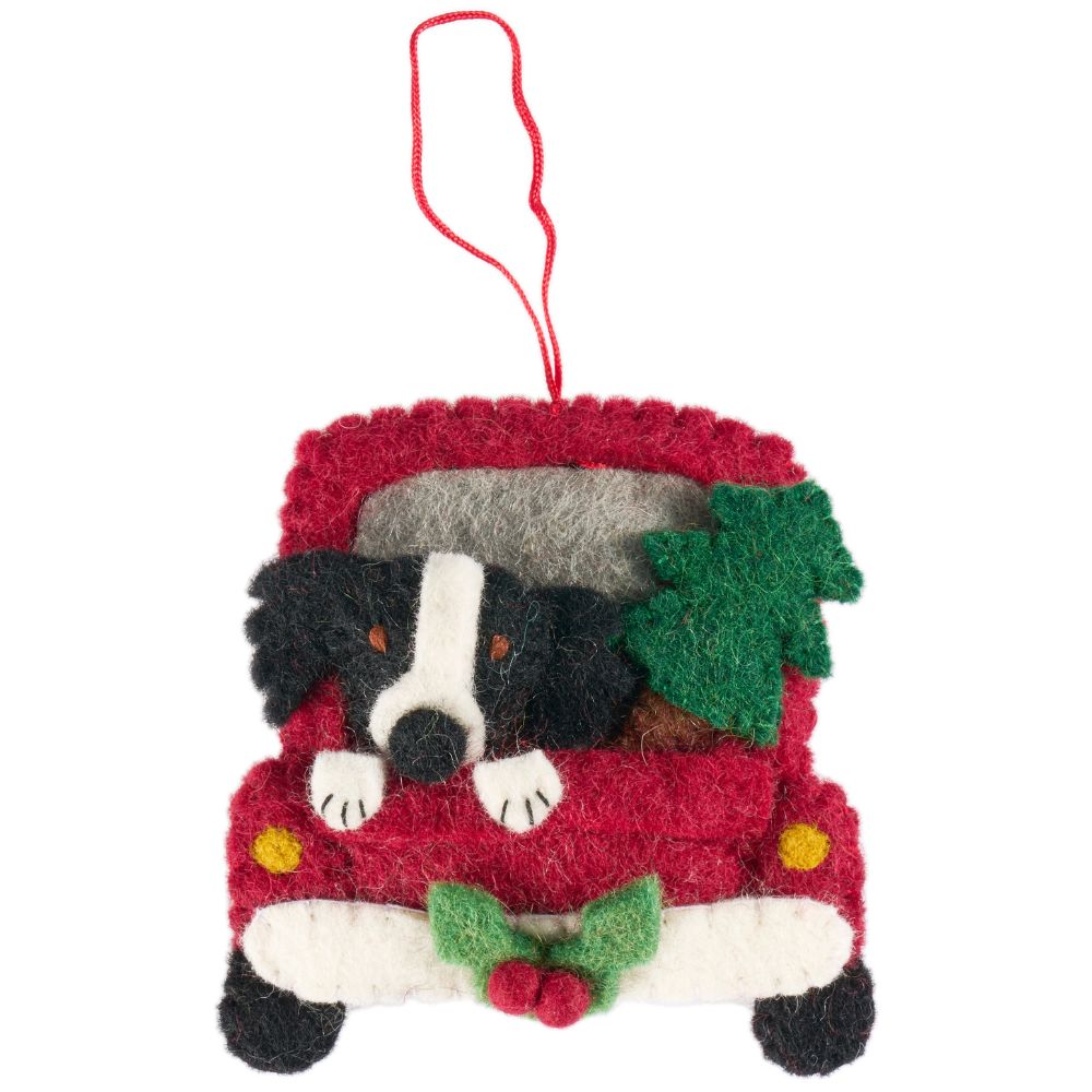Fairtrade Felt Christmas Decoration - Dog in Truck