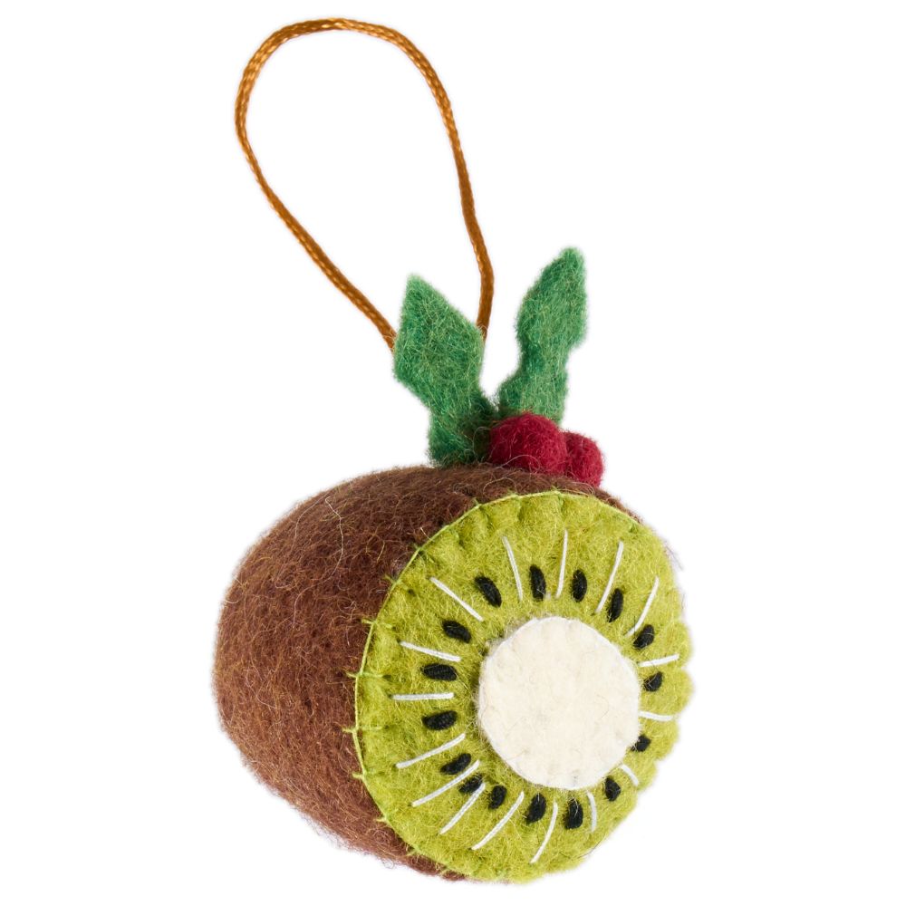 Fairtrade Felt Christmas Decoration - Kiwi Fruit with Holly