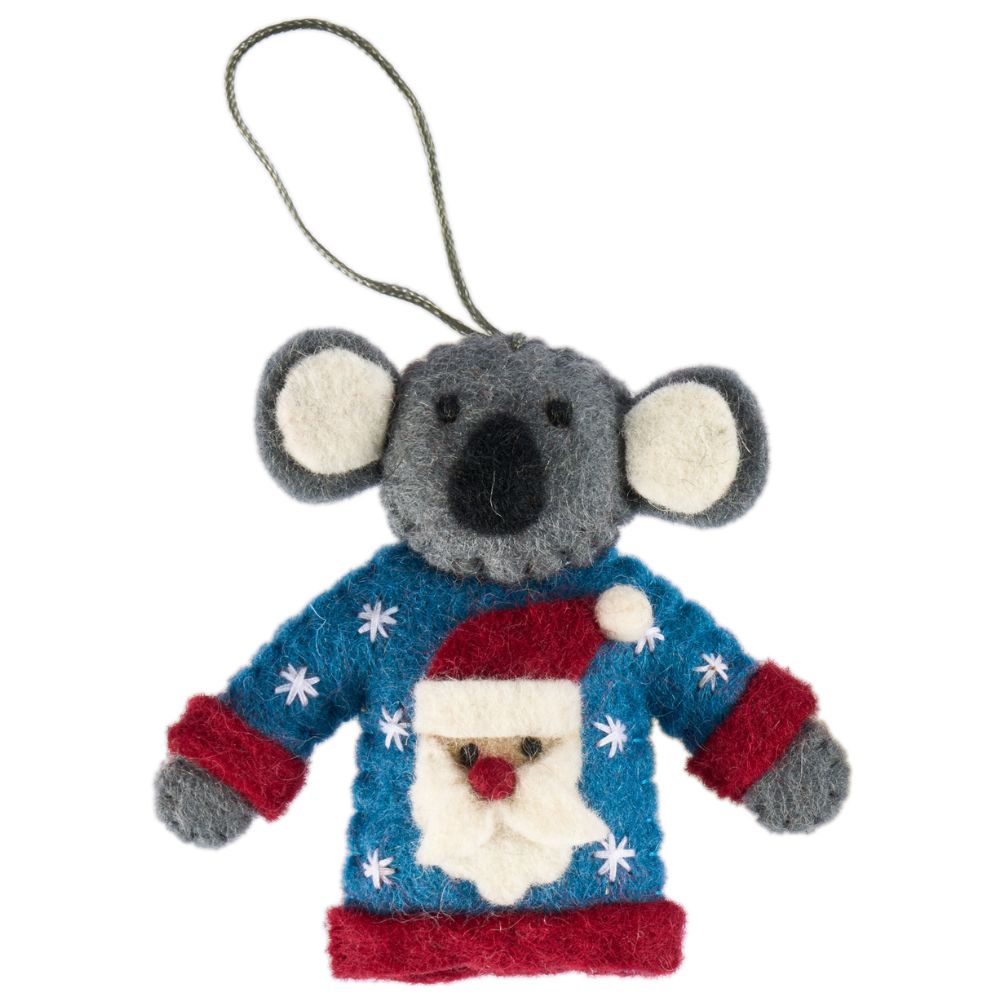 Fairtrade Felt Christmas Decoration - Koala in Santa Sweater