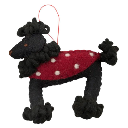 Fairtrade Felt Christmas Decoration - Poodle with Coat (Black)