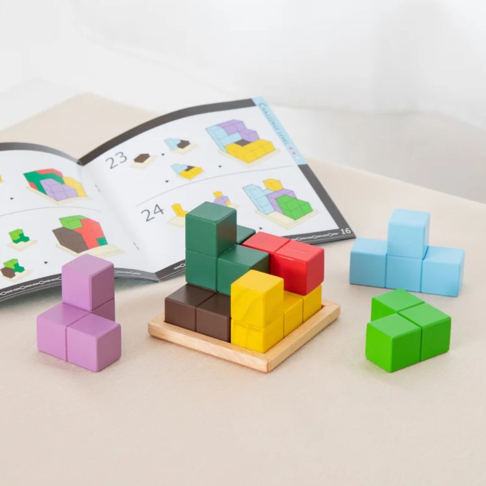 Geni Toys Wooden Challenge Cube Puzzle Blocks