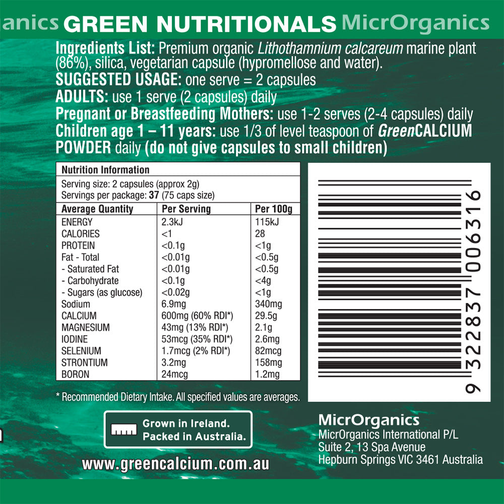 Green Nutritionals Green Calcium Vegan Capsules (60)