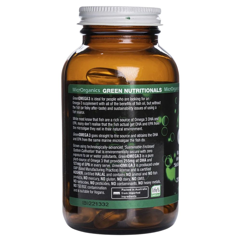 Green Nutritionals Green Omega3 255mg DHA + 127mgEPA Vegan Capsules