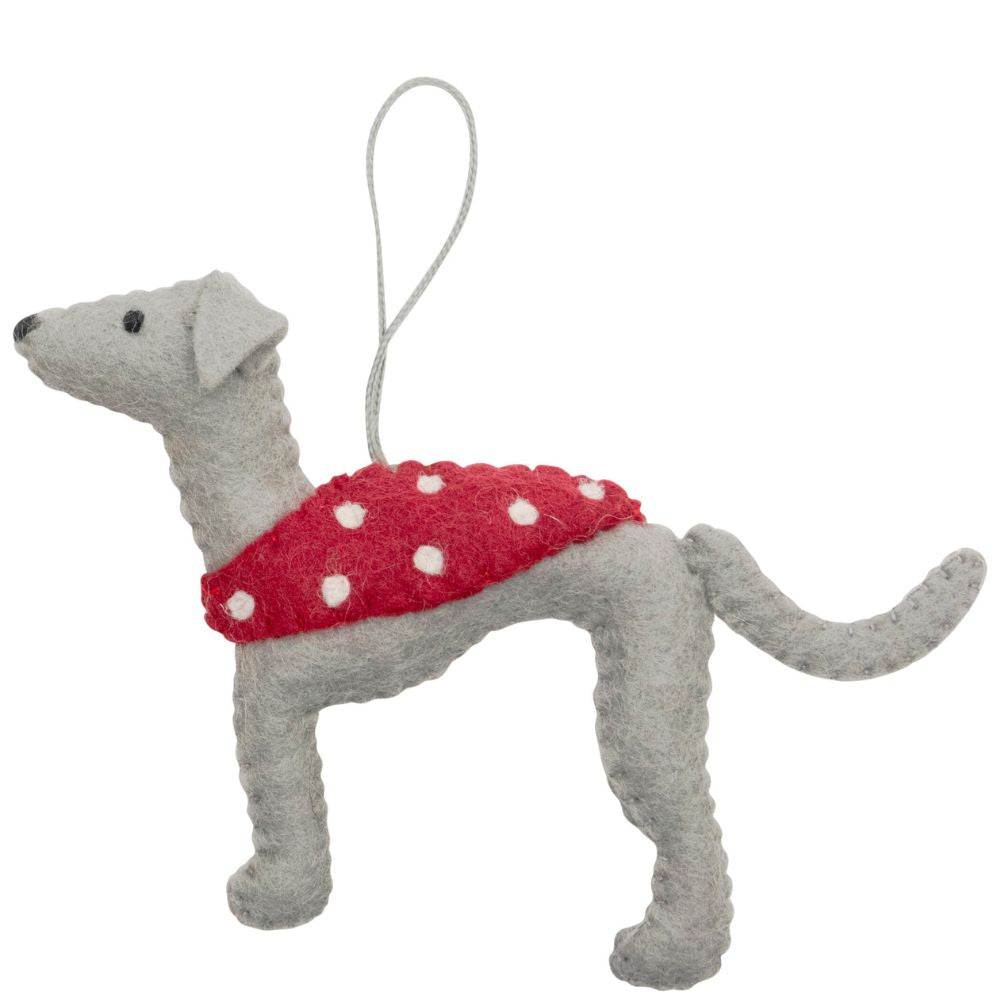 Fairtrade Felt Christmas Decoration - Greyhound with Coat