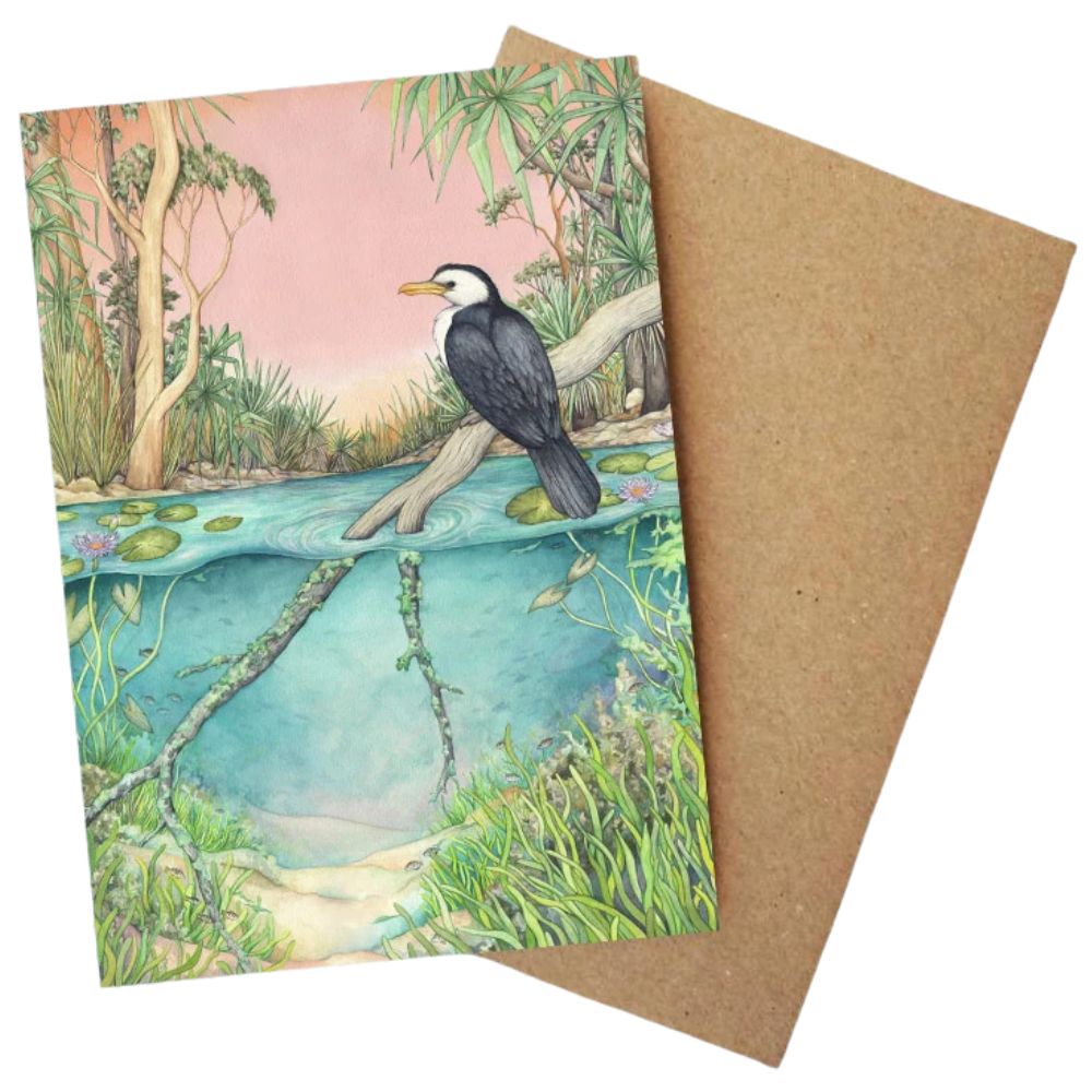 Ingrid Bartkowiak Art Card - Little Pied Cormorant/Bitter Springs