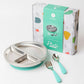 Lion & Lady 18/8 Stainless Toddler Plate with Silicone Suction Base, Spoon and Fork