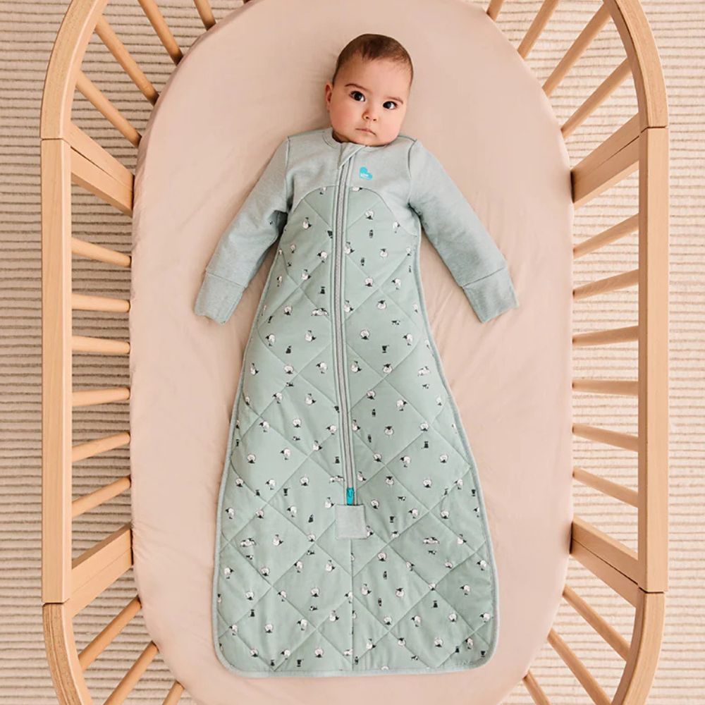 Love to Dream 2.5 Tog Quilted Organic Cotton & Merino Long Sleeve Sleeping Bag - Lamb's Best Friend (Olive)