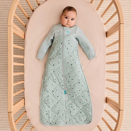Love to Dream 2.5 Tog Quilted Organic Cotton & Merino Long Sleeve Sleeping Bag - Lamb's Best Friend (Olive)