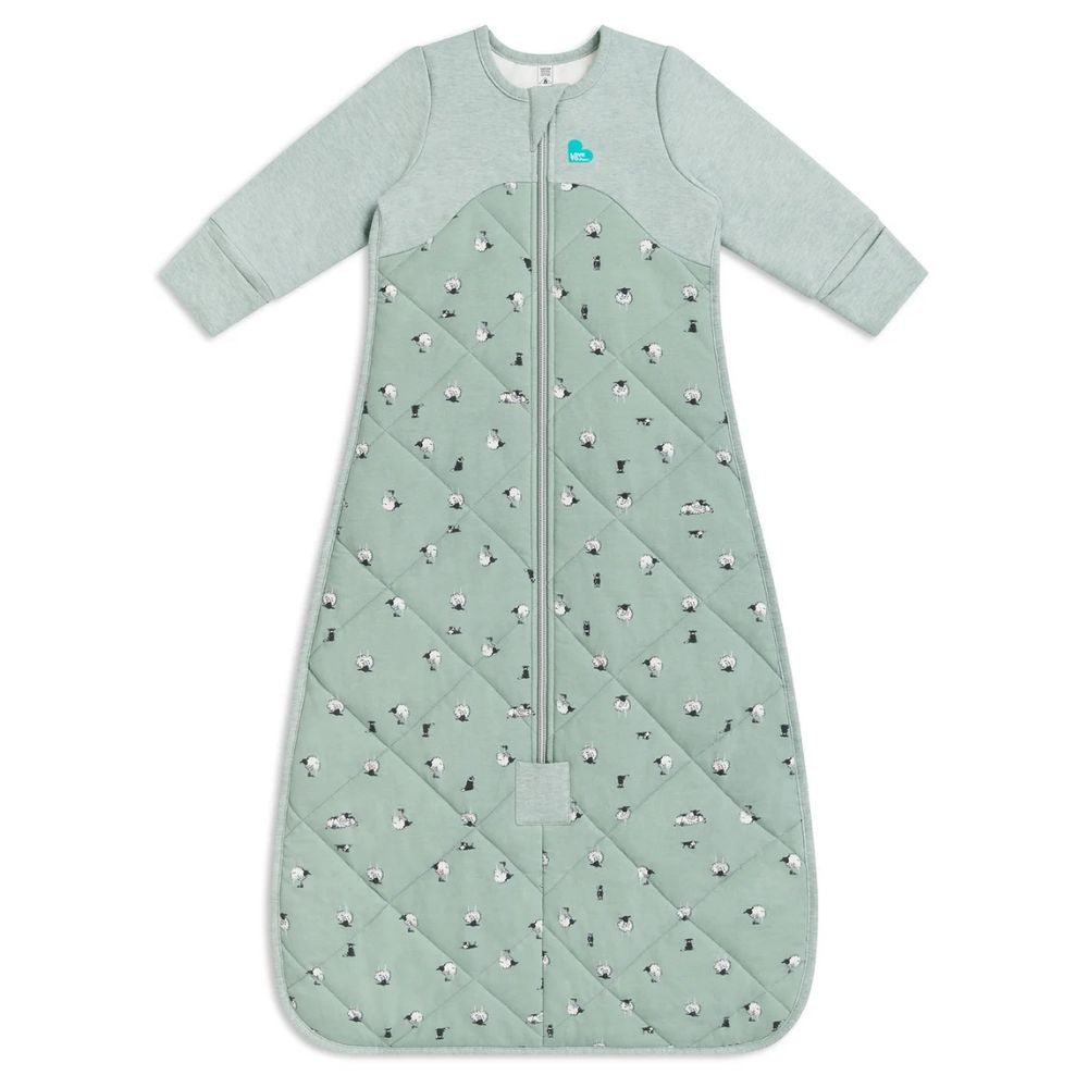Love to Dream 2.5 Tog Quilted Organic Cotton & Merino Long Sleeve Sleeping Bag - Lamb's Best Friend (Olive)
