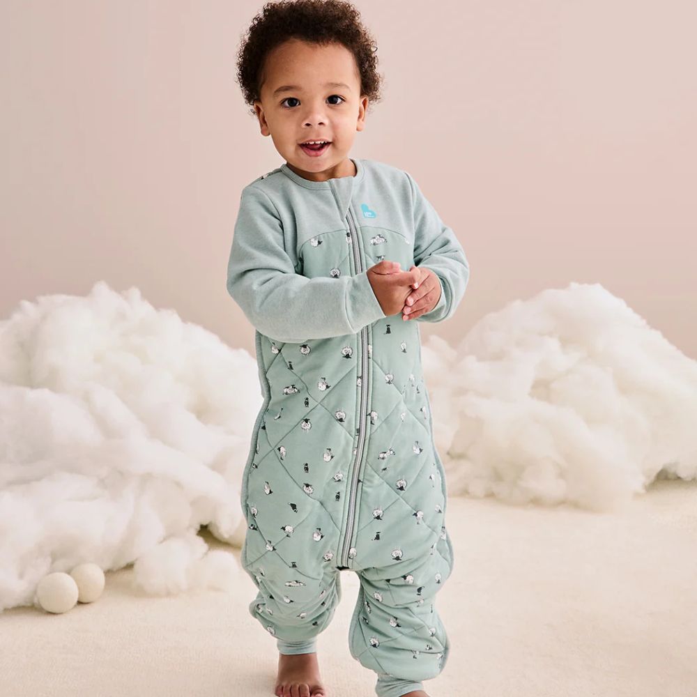 Love to Dream 2.5 Tog Quilted Organic Cotton & Merino Sleep Suit - Lamb's Best Friend (Olive)