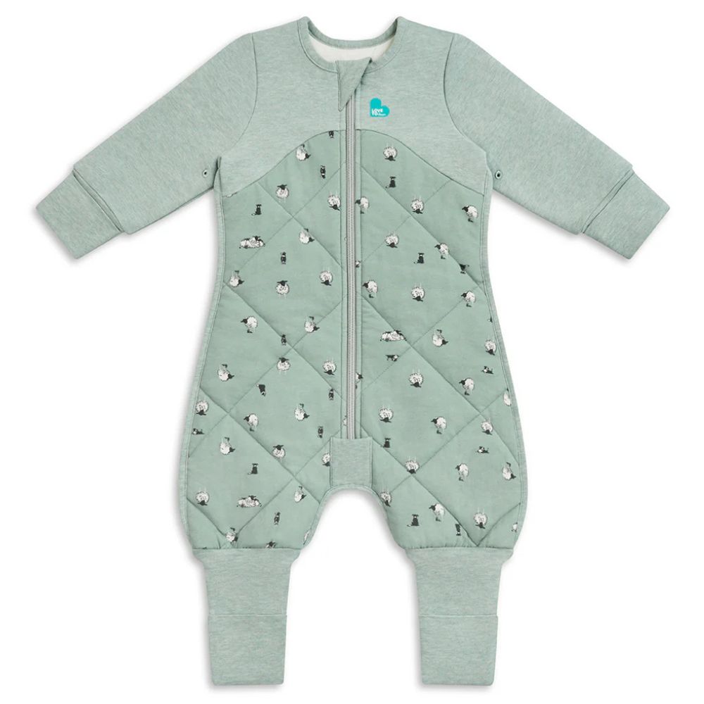 Love to Dream 2.5 Tog Quilted Organic Cotton & Merino Sleep Suit - Lamb's Best Friend (Olive)