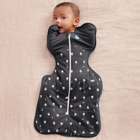 Love to Dream Swaddle Up 2.5 Tog Quilted Organic Cotton & Merino Sleeping Bag - Lamb's Best Friend (Charcoal)
