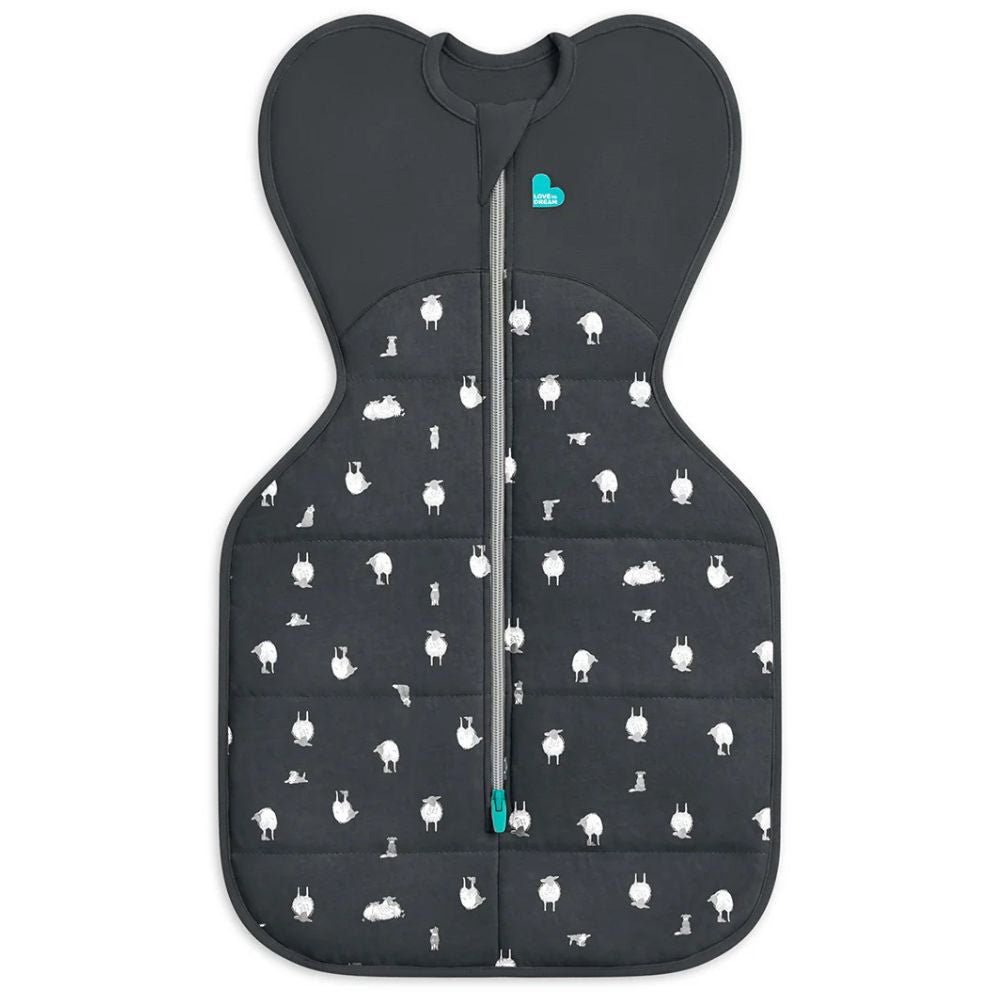 Love to Dream Swaddle Up 2.5 Tog Quilted Organic Cotton & Merino Sleeping Bag - Lamb's Best Friend (Charcoal)