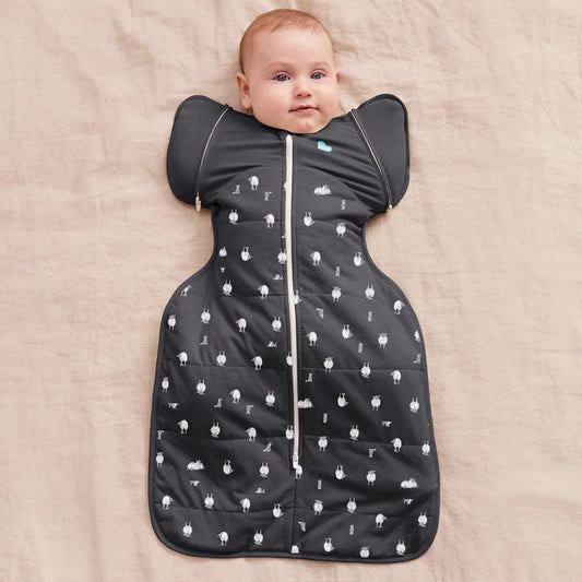 Love to Dream Swaddle Up Transition Bag 2.5 Tog Quilted Organic Cotton & Merino Sleeping Bag - Lamb's Best Friend (Charcoal)
