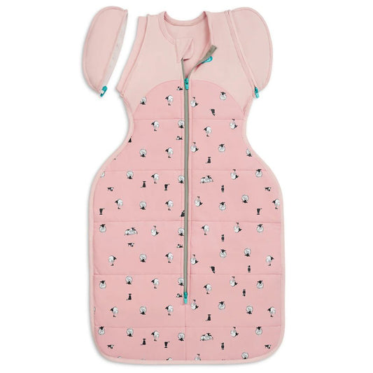 Love to Dream Swaddle Up Transition Bag 2.5 Tog Quilted Organic Cotton & Merino Sleeping Bag - Lamb's Best Friend (Rose)
