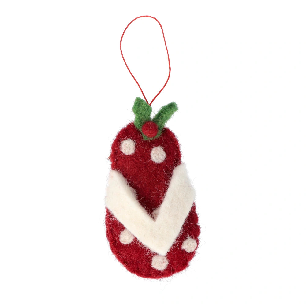 Fairtrade Felt Christmas Decoration - Thong with Holly
