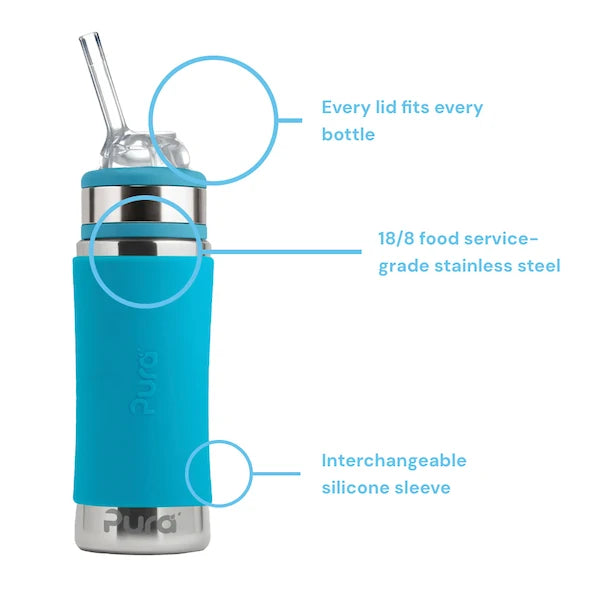 Pura Kiki Stainless Steel Kiddo Straw Bottle With Silicone Collar 325ml - Rose