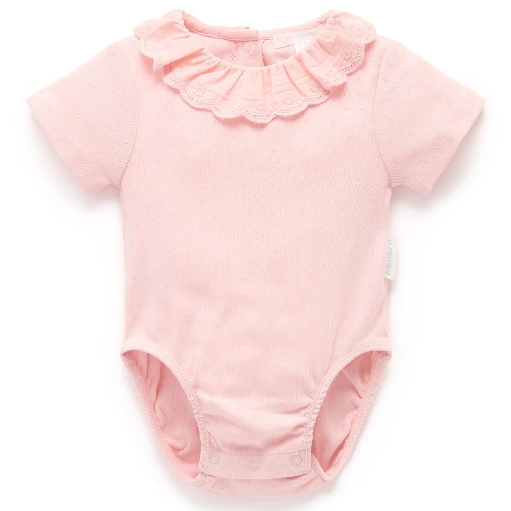 Purebaby Pointelle Ruffle Bodysuit - Guava