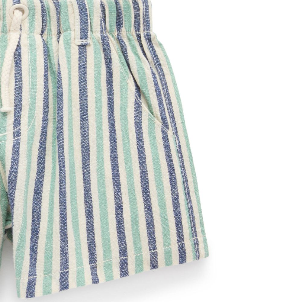 Purebaby Pull On Striped Short - Iguana Stripe