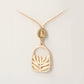 Rancho Necklace Gold Leucadendron Hollow Oval on Tan Cord