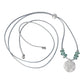 Rancho Necklace Silver Textured Disc Teal Glass Beads on Grey Cord