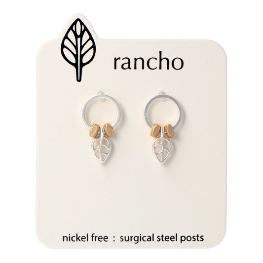 Rancho Stud Earrings Silver Circle Leaf Feature