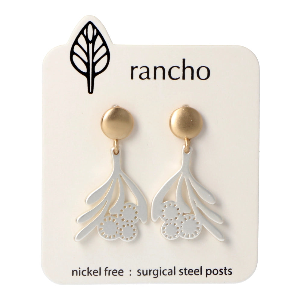 Rancho Stud Earrings Silver Wattle + Gold Round
