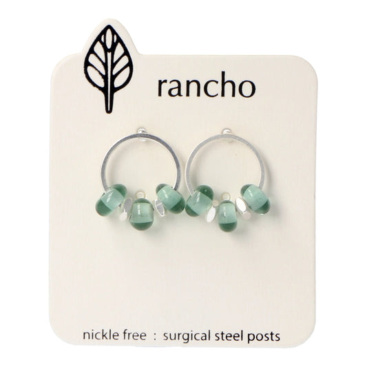Rancho Studs - Silver Hollow Circle With Teal Glass Silver Spacer Beads