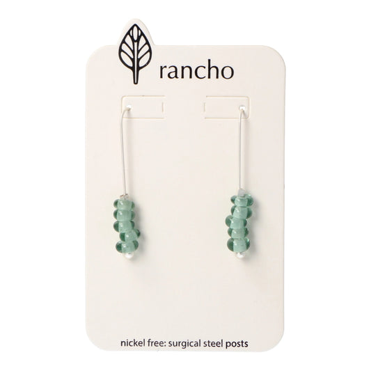 Rancho Hooks - Silver Medium Straight Hooks Teal Glass Beads Stacked