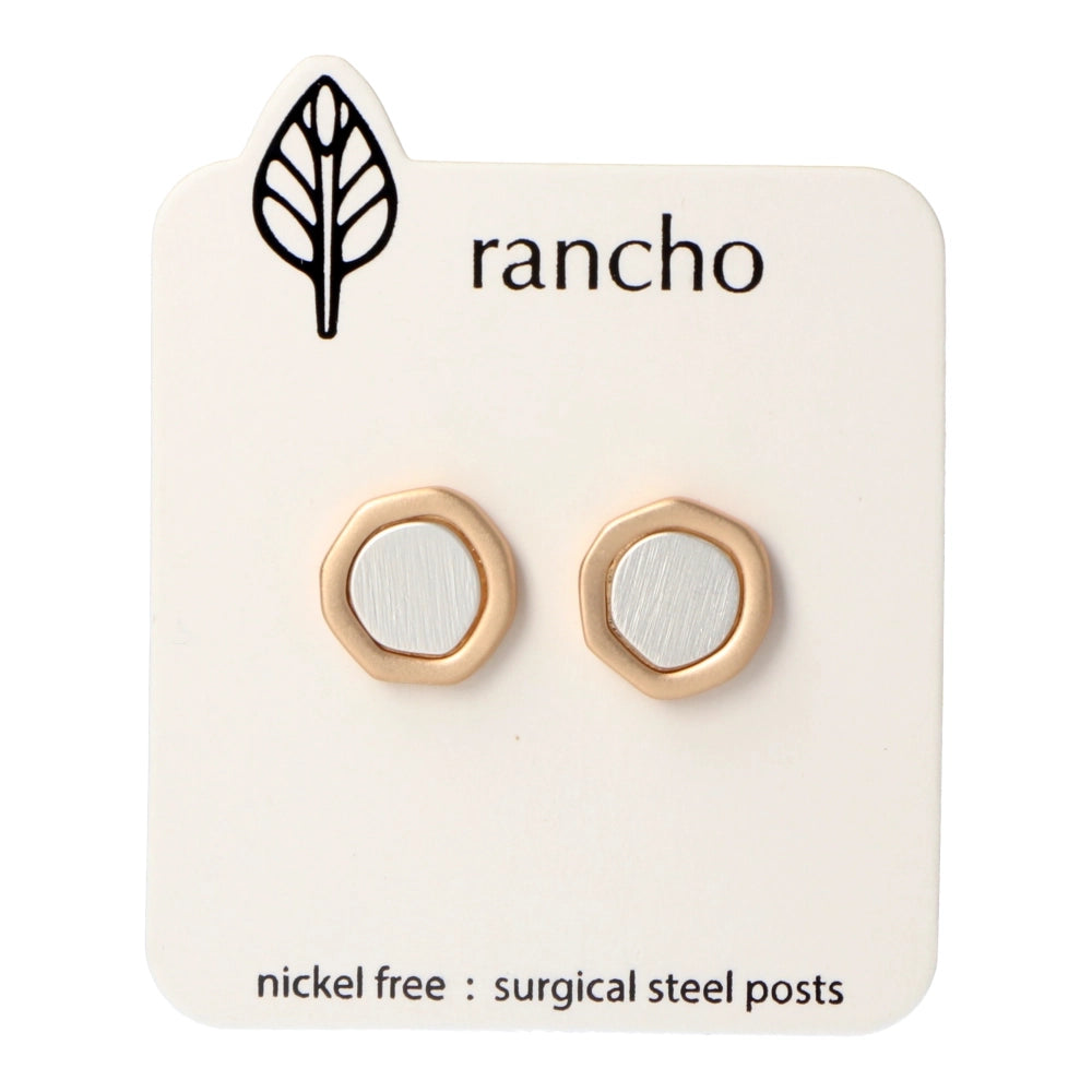 Rancho Stud Earrings Round Silver Inner Gold Outer