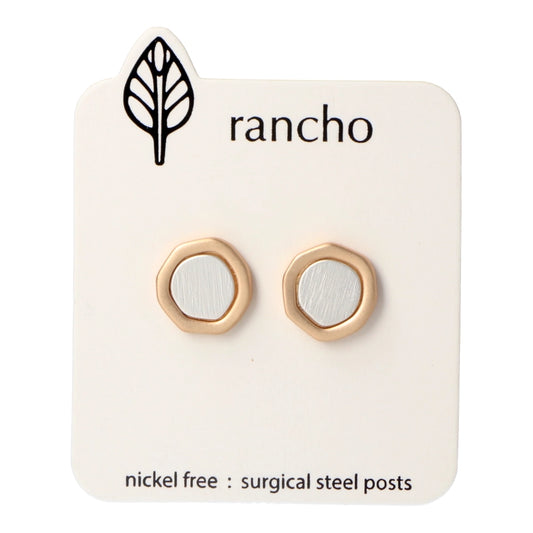 Rancho Stud Earrings Round Silver Inner Gold Outer