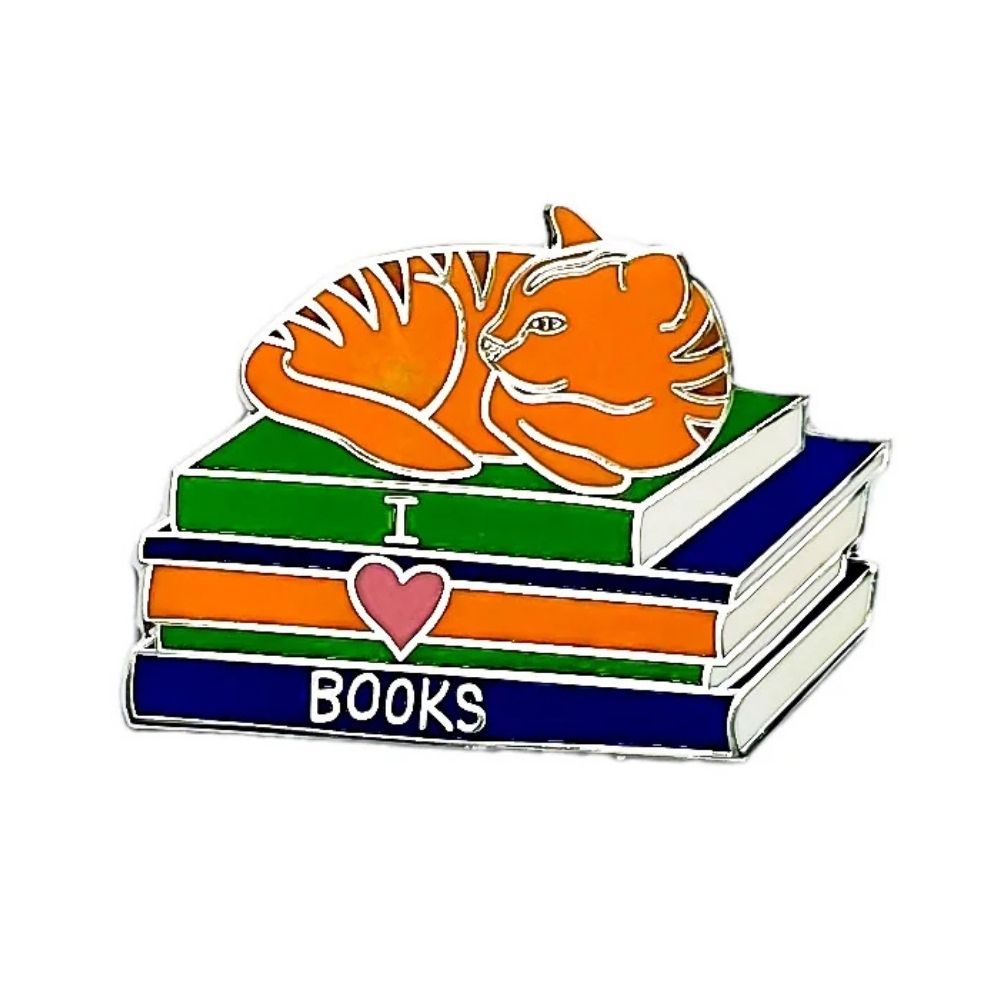Red Parka Enamel Pin - I Love Books And Cats